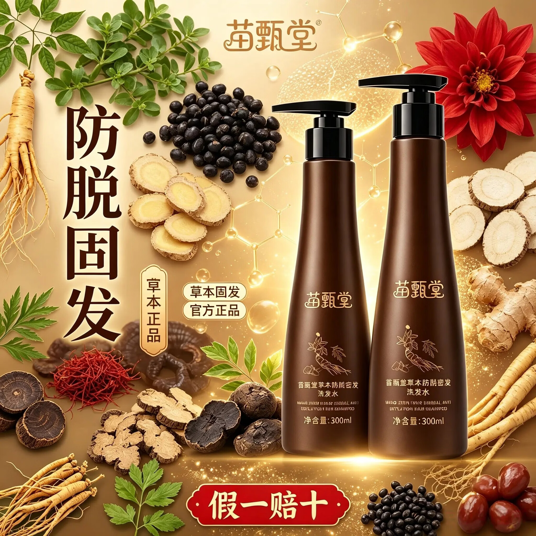 苗甄堂官方正品 苗甄堂 视频爆款 防脱草本洗发水 两瓶装300ml侧柏叶 苗甄堂/防脱洗发水/300ml*2瓶