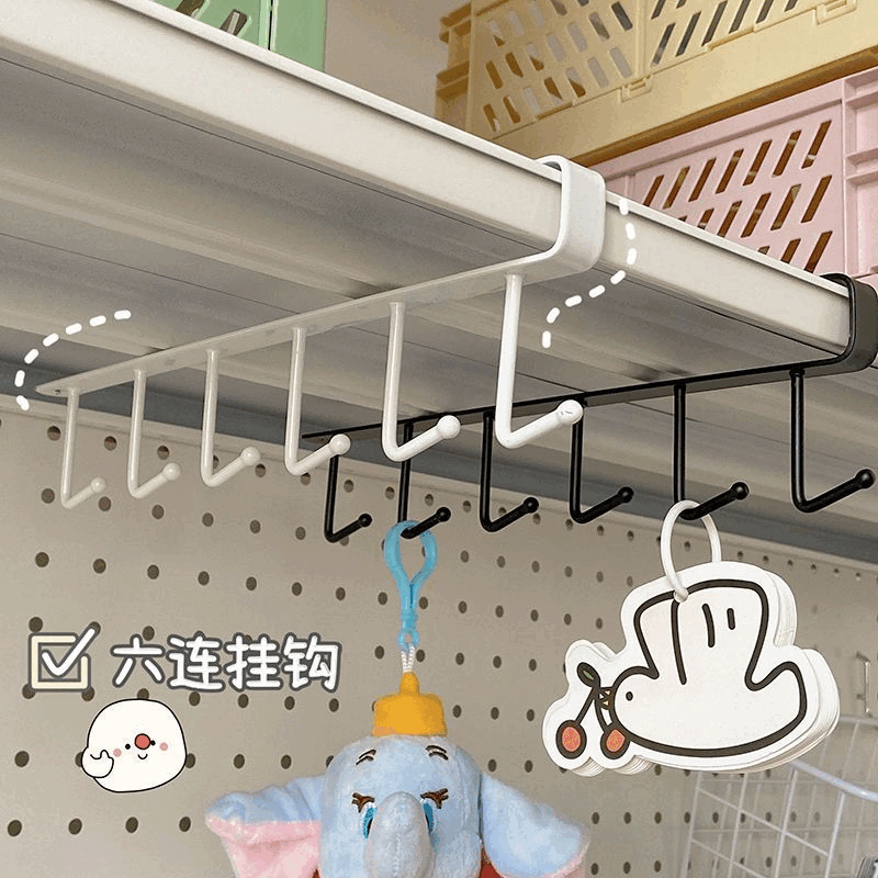 【优选好物】厨房置物架无痕免打孔挂钩一排橱柜门挂架挂钩架悬挂 厨房衣柜下挂钩-黑色【1个装】