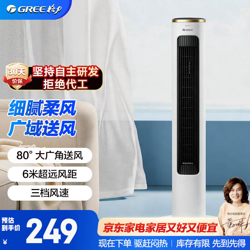 格力（GREE）小凉神塔扇低噪轻音塔扇家用大风量节能电风扇遥控定时落地扇无叶风扇省电空调伴侣FL-08X62Bg