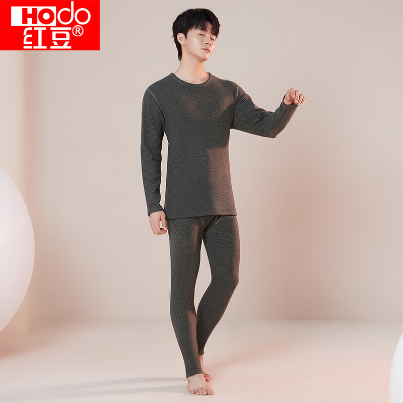 红豆(Hodo)秋衣秋裤男女士舒适圆领纯色百搭保暖内衣套装中厚款 男款-中麻灰 XL 175/100 京东折扣/优惠券
