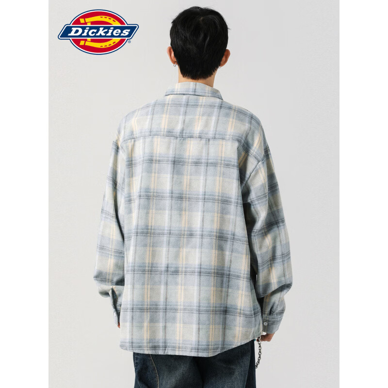 Dickies港式复古休闲长袖衬衫男士2026秋季新款宽松格子潮牌时尚上衣服装 黄色 【官方正品】 XL 【建议130-150斤】