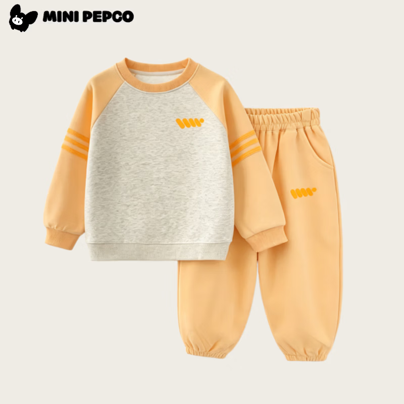 小猪班纳(PEPCO)男女童卫衣卫裤上衣裤子两件秋季卫衣套装休闲款两件套休闲运动套 插肩套装-藏青 90