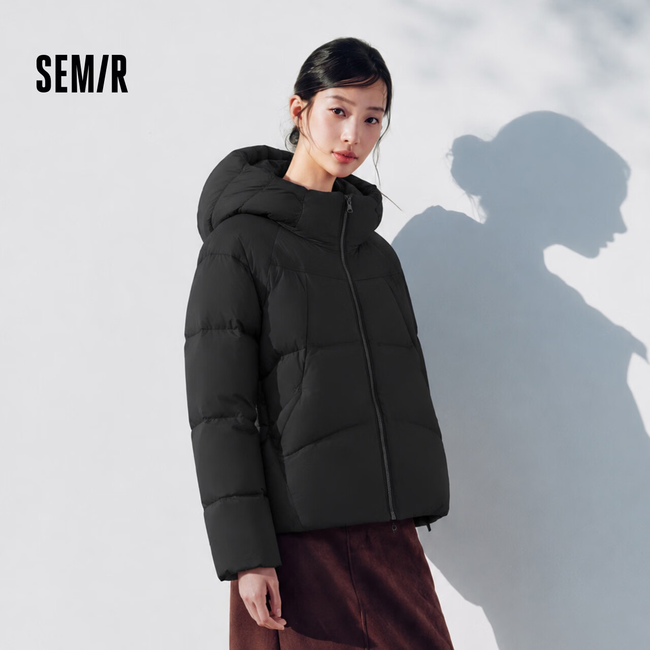 森马(Semir)羽绒服女短款高标90绒子龟背显瘦保暖外套2026冬新款连帽高蓬外穿 黑色(高标灰鸭绒) XS