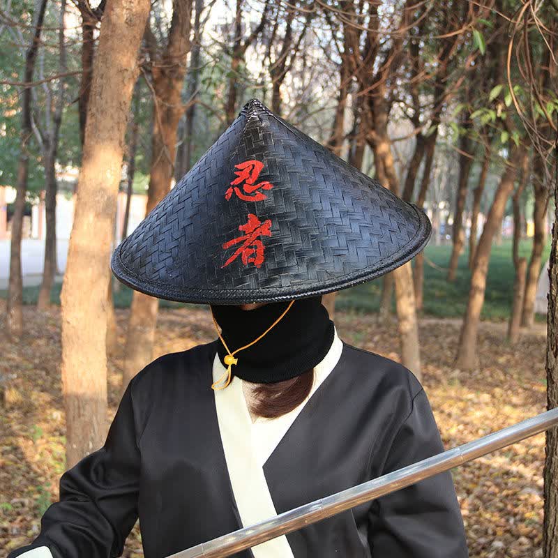 蚩云 斗笠帽竹编斗笠帽侠客帽子影视拍摄道具复古黑色竹帽竹子忍者
