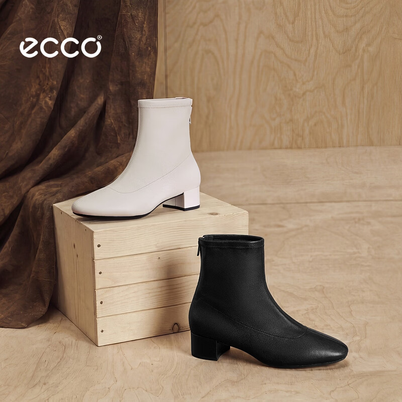 爱步（ECCO） 靴子女 26秋季新款粗跟圆头增高靴百搭气质短筒靴 丽芙250643 黑色25064301001 37