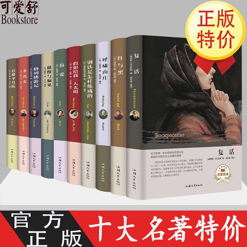 世界十大名著全10册套装正版外国文学小说简爱傲慢与偏见红与黑巴黎圣母院复活茶花女呼啸山庄格列佛游记等