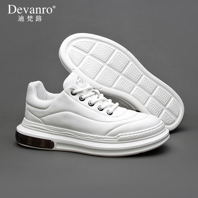 迪梵路品牌奢侈休闲鞋小白鞋男2024新款平底牛皮透气板