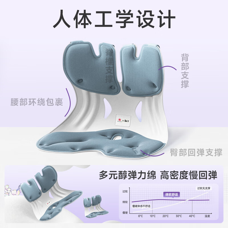 BKT护腰坐垫护腰靠垫人体工学椅办公室靠背沙发垫座椅毕业中秋礼品 加大款-北欧蓝【150斤以内】
