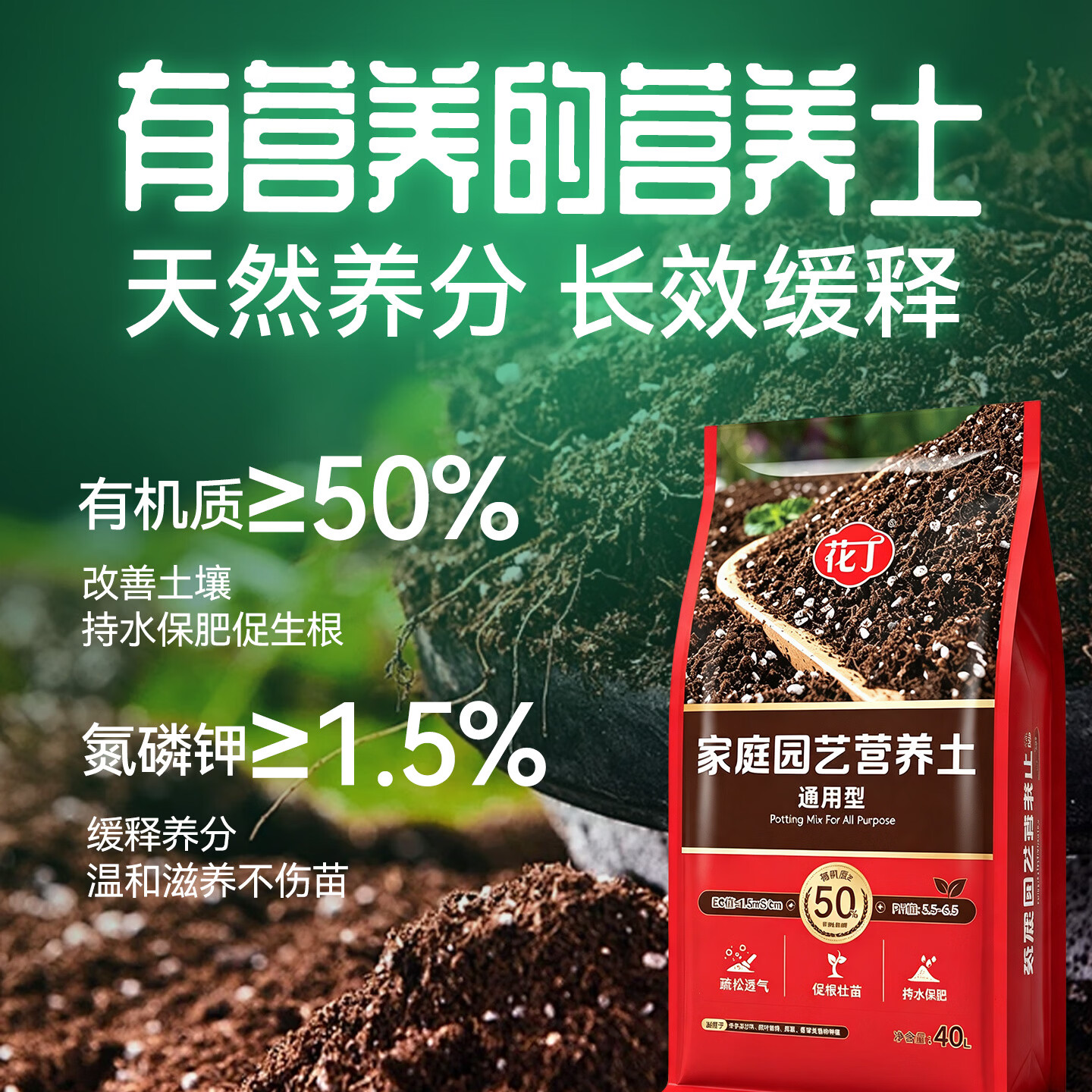 花丁园艺营养土 通用型养花种菜种植土 家庭盆栽绿植花土 [通用型]园艺营养土40L