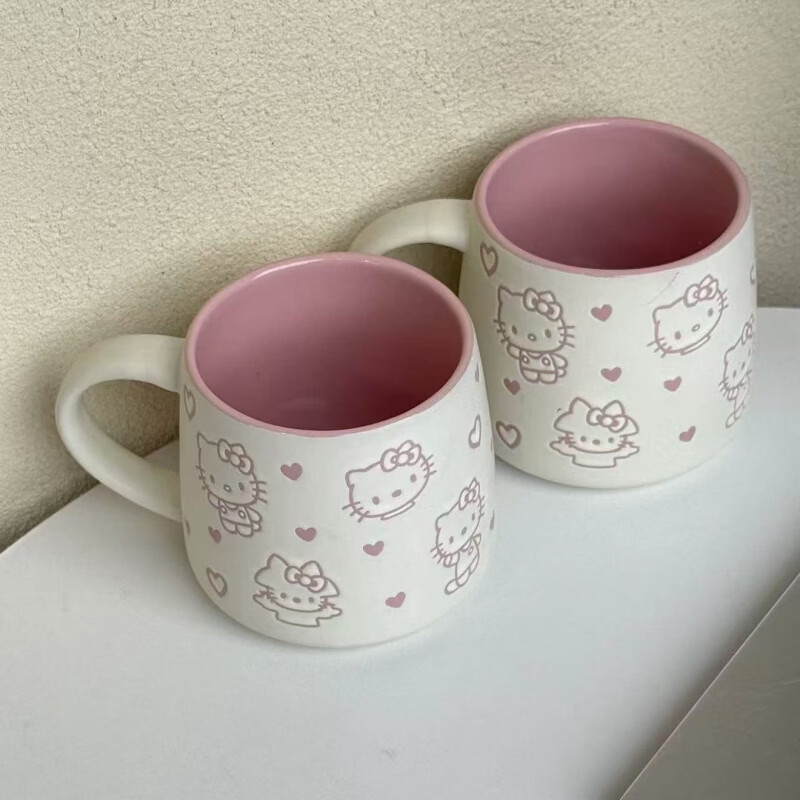希诺(heenoor)Hellokitty手绘可爱卡通陶瓷水杯女生马克杯高颜值办公室咖啡杯子 350ml-手绘Hellokitty