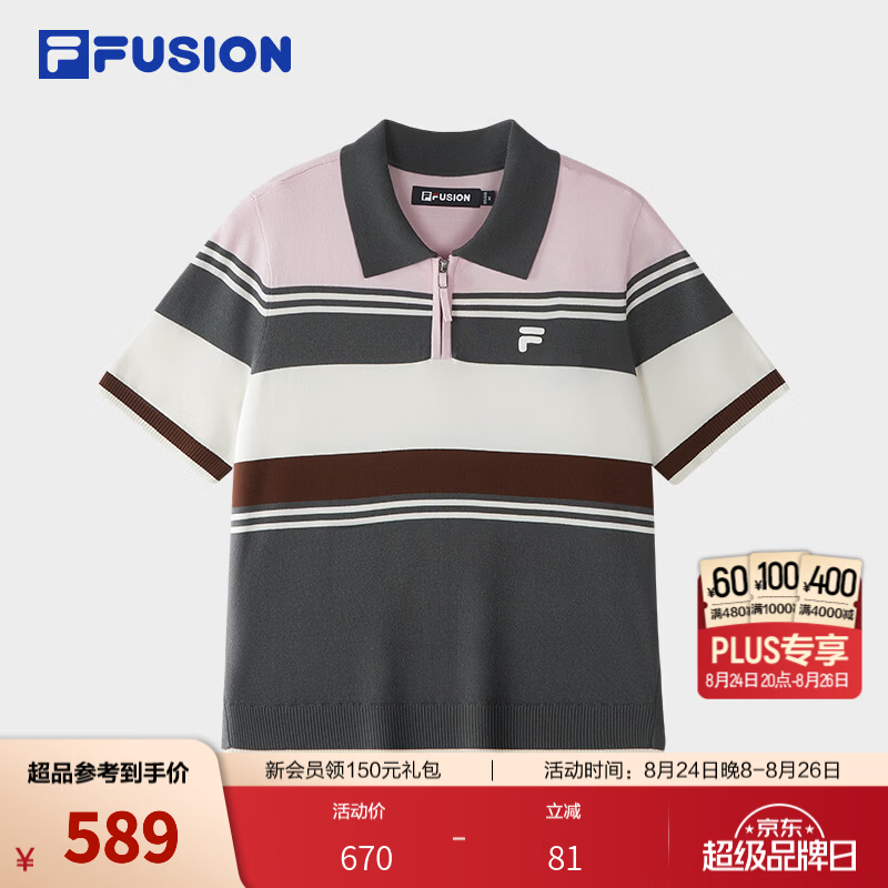 FILA FUSION 斐乐潮牌POLO衫26秋季新款女士编织衫休闲紧身短袖 薄雾粉-PK M 165/84A/M