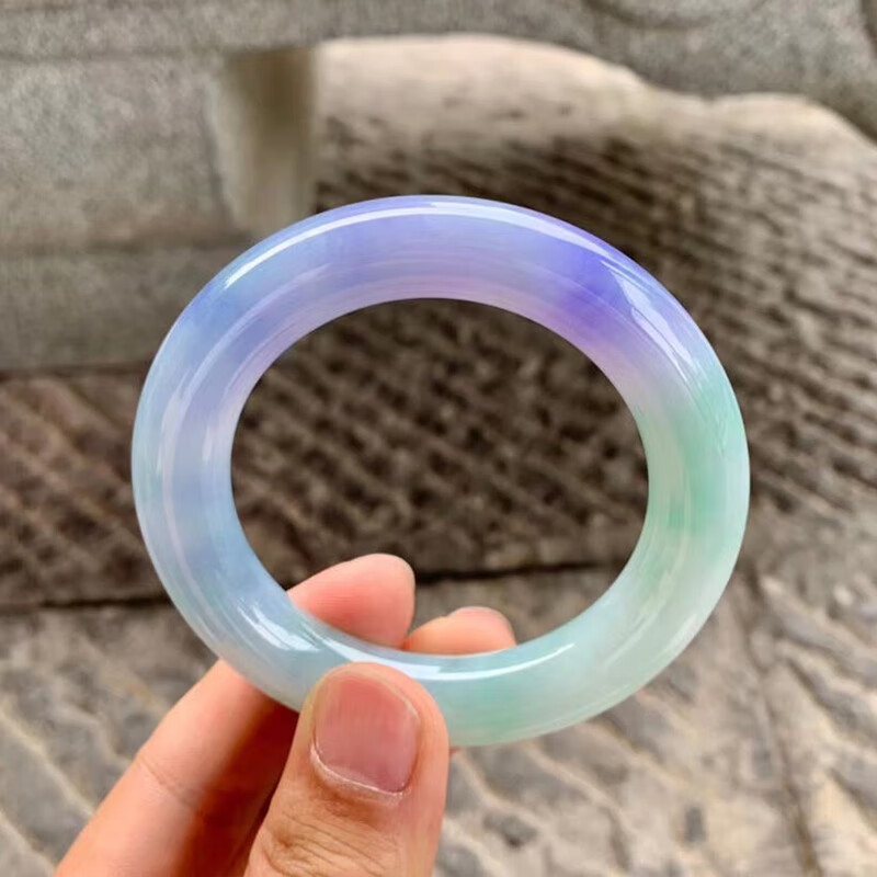 宝莎缇紫罗兰翡翠玉手镯缅甸冰糯种飘绿飘花春彩圆条贵妃少女款玉石