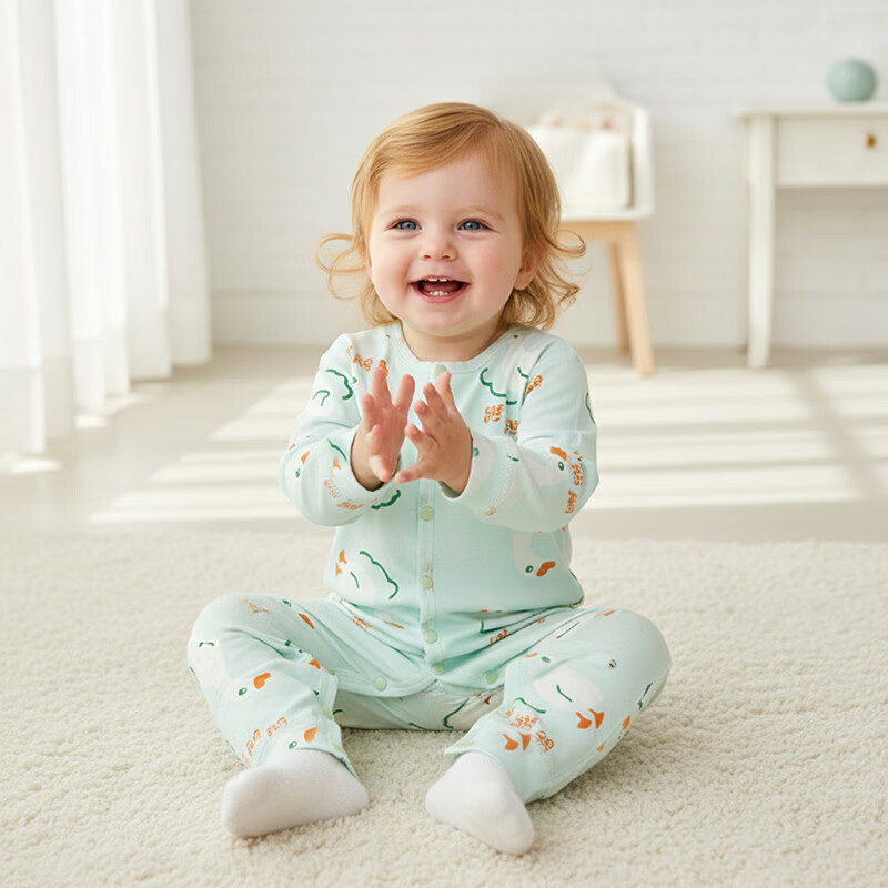 小猪大卫 PECODAVID婴幼儿连体衣春秋纯棉新生儿连身衣长袖哈衣简约风爬爬服 咏鹅【对开】 90cm