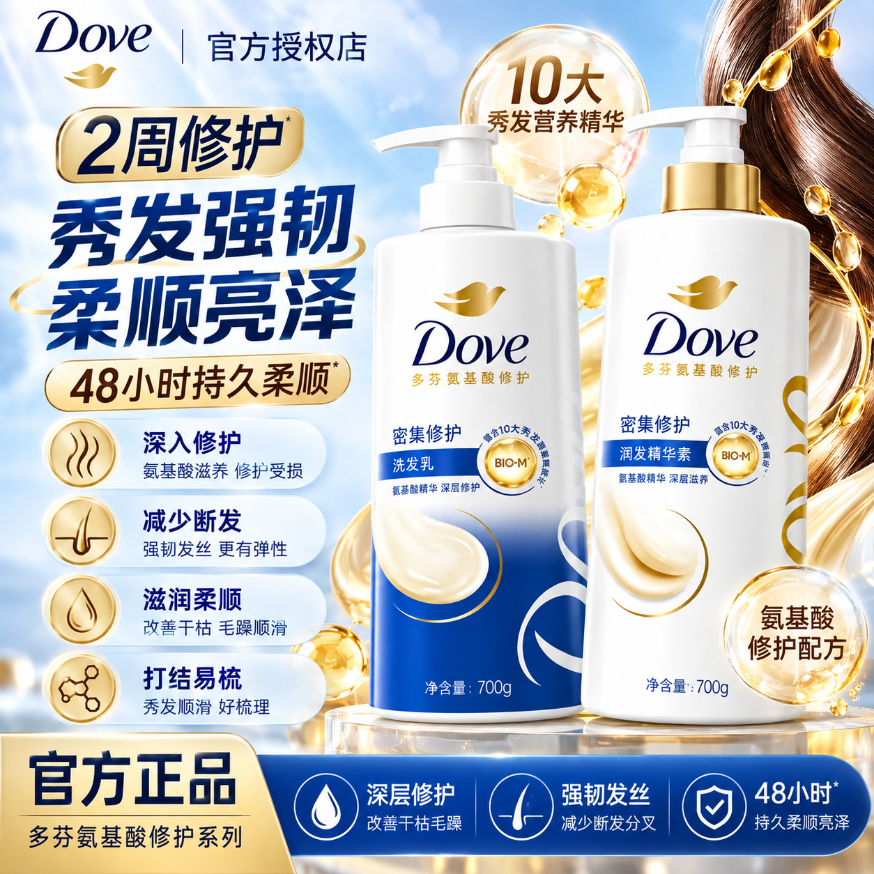 多芬(Dove)洗发水密集修护护发素组合套装改善毛糙持久留香改善毛躁洗头膏 【密集修护】洗发乳700g+【密集滋养】护发素700ml