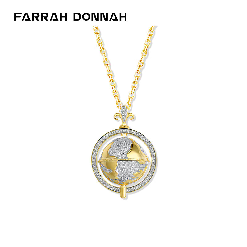 法斗（Farrah Donnah）925银项链吊坠白钻地球仪锁骨链男女同款时尚饰品礼物 白钻16mm【经典版】