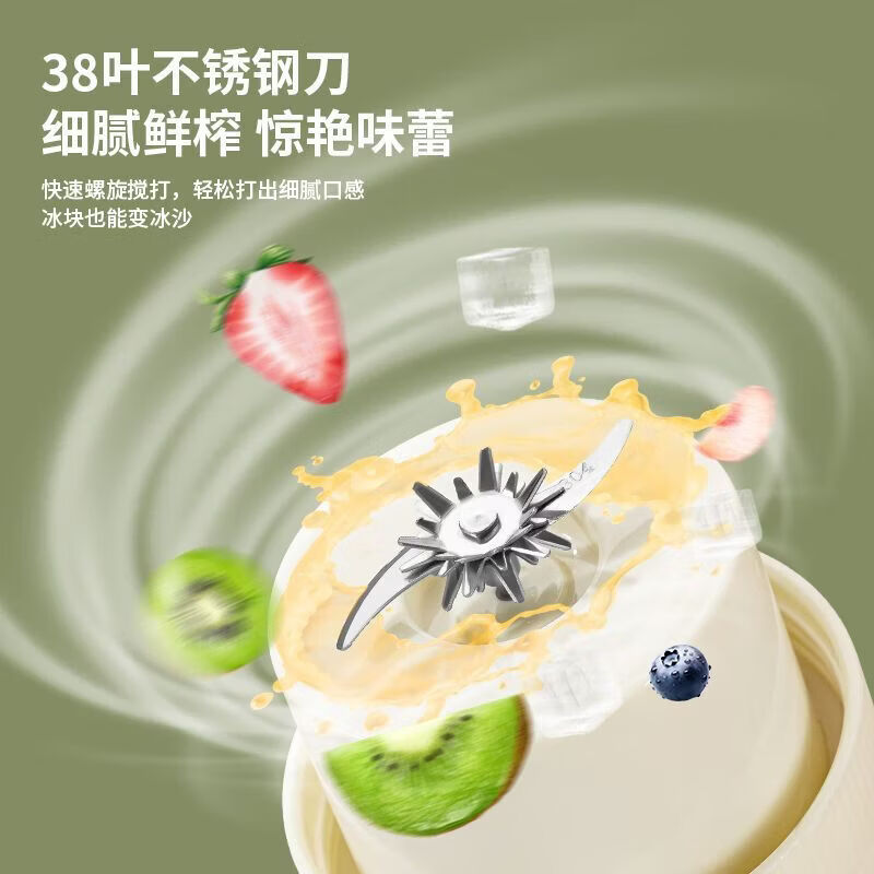 CRHMMFLF便携榨汁机家用小型手动榨汁器碎冰搅拌果汁橙子柠檬榨汁杯 绿色数显 1.3L【双盖设计+38叶碳钢刀+双电池电机】 升级款【鲜果榨汁机丨超高效】德系新技术