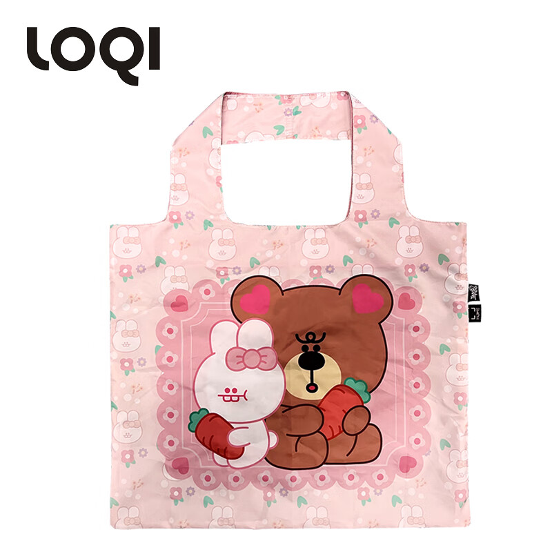 LOQI&YANG TOO情侣漫画购物袋轻便单肩女包粉色折叠袋 可爱小碎花