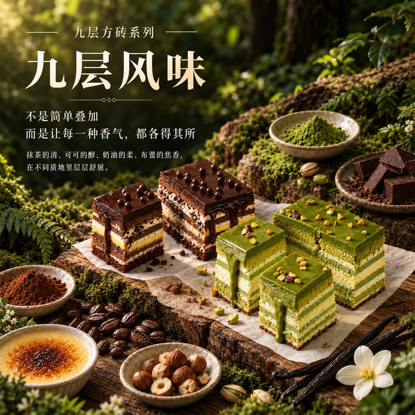 沫禾九重巧克力抹茶蛋糕620g方砖铁罐千层铁罐罐罐甜品下午茶烘焙糕点 九重巧克力蛋糕*1盒共620g【加送235g布朗尼蛋糕随机】