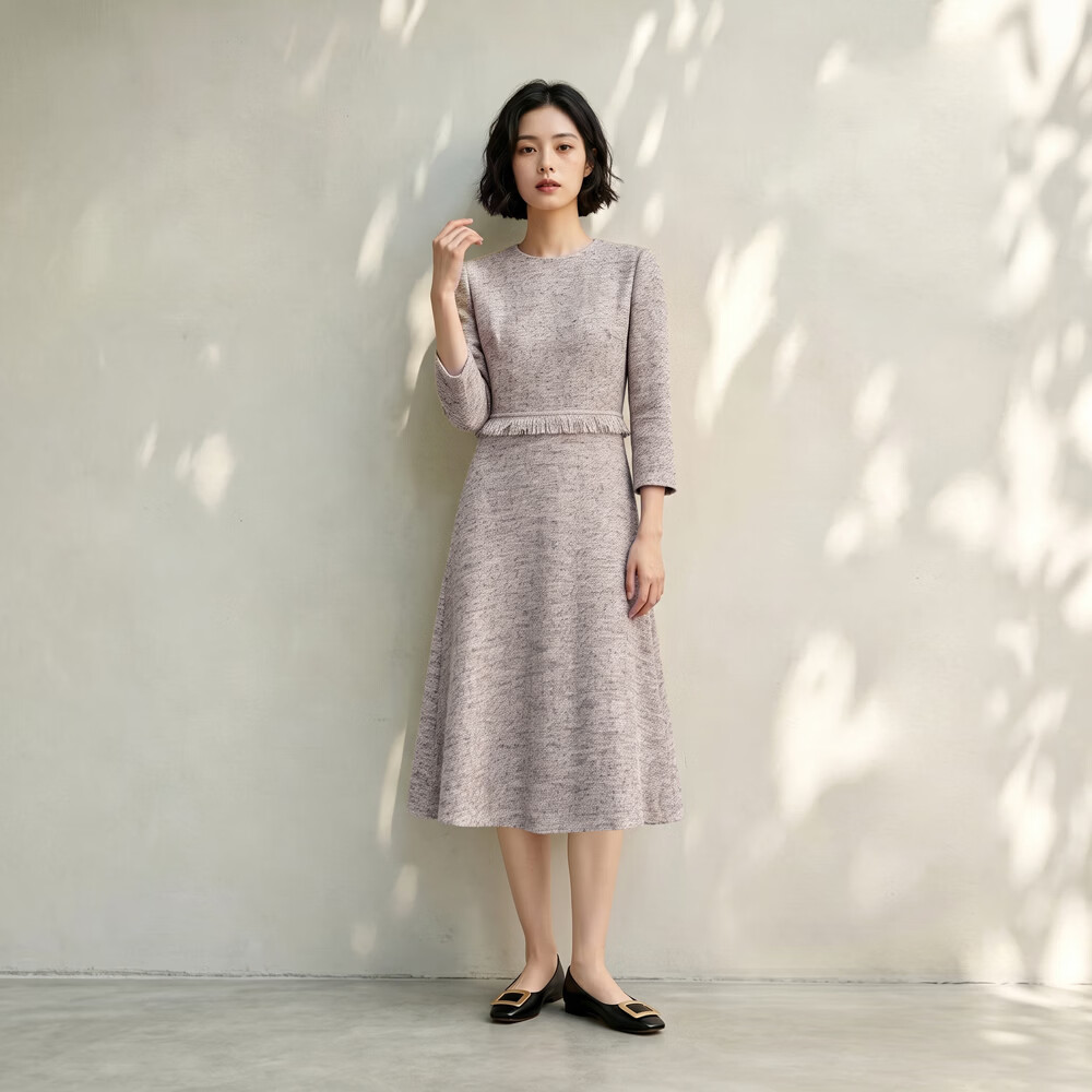 邹茉气质优雅针织连衣裙女2026秋季新款小香风套装裙子 卡其色 S