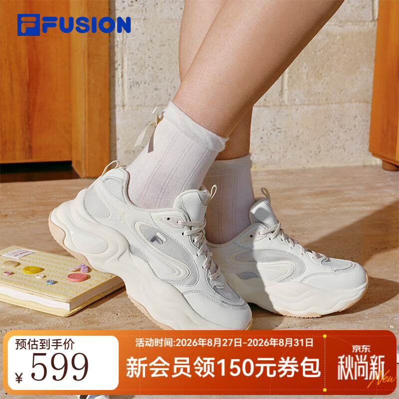 FILA斐乐BUBBLE DX老爹鞋 | 潮牌2026秋新款厚底休闲鞋运动鞋女 雪白/雾霾灰-SV 37.5