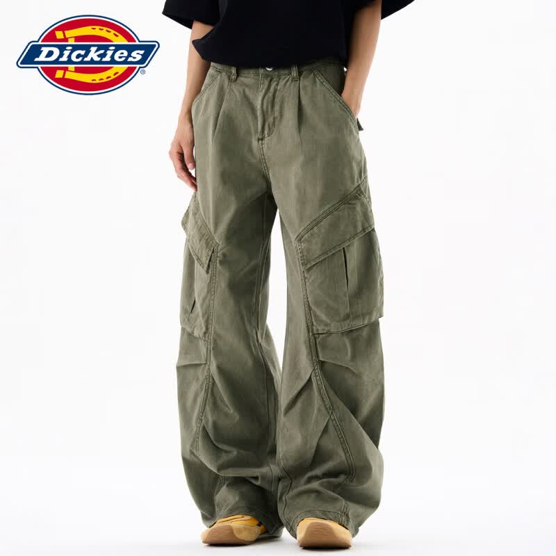 Dickies纯棉休闲裤男士2026秋冬季新款宽松直筒阔腿弯刀运动工作长裤子装 豆绿色 【官方正品】 常规 S 【建议80-100斤】