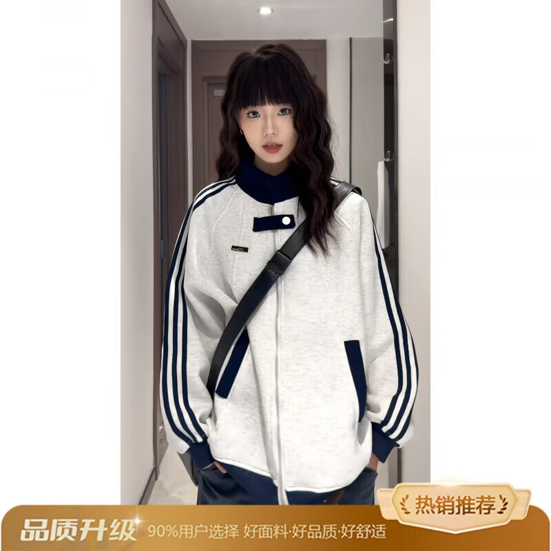 棒球服夹克女士春秋季潮牌宽松百搭衣服ins港风痞帅休闲情侣外套 藏青色 L