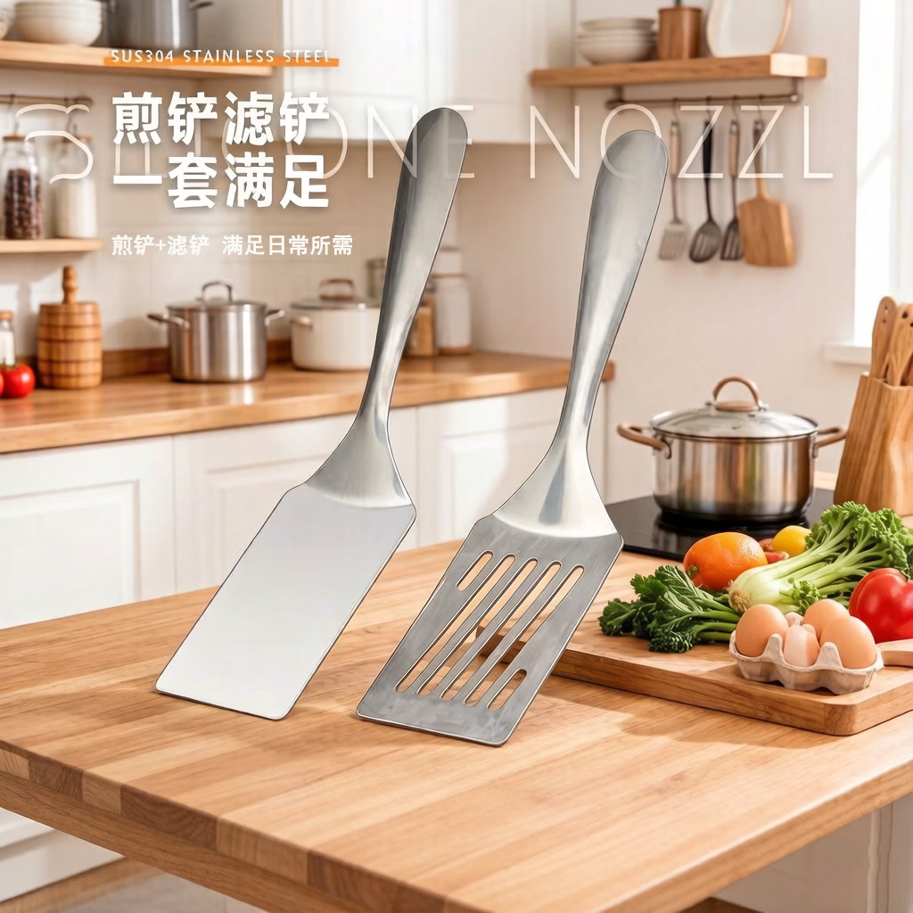 【精选直供】加厚不锈钢滤油煎铲家用炒菜漏铲防烫手柄厨房多功能 平煎铲【单支装】