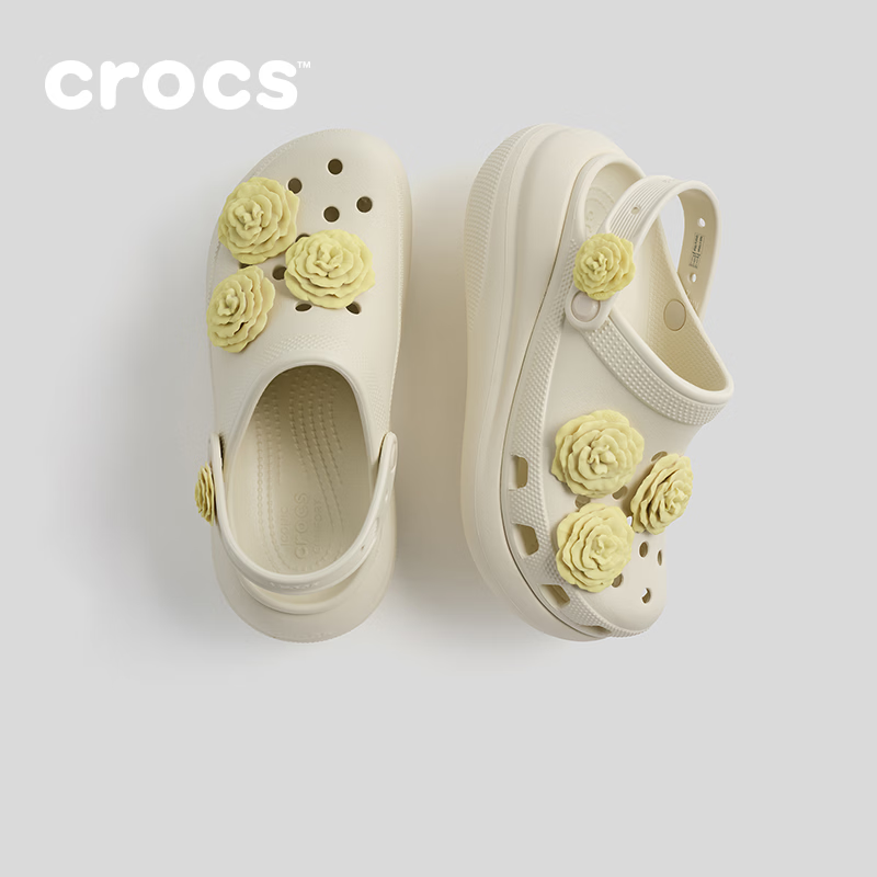 卡骆驰(CROCS)经典泡芙叠影玫瑰洞洞鞋户外厚底花园鞋沙滩鞋女鞋凉鞋|214028 极白色-2MD 36 /37(220mm)
