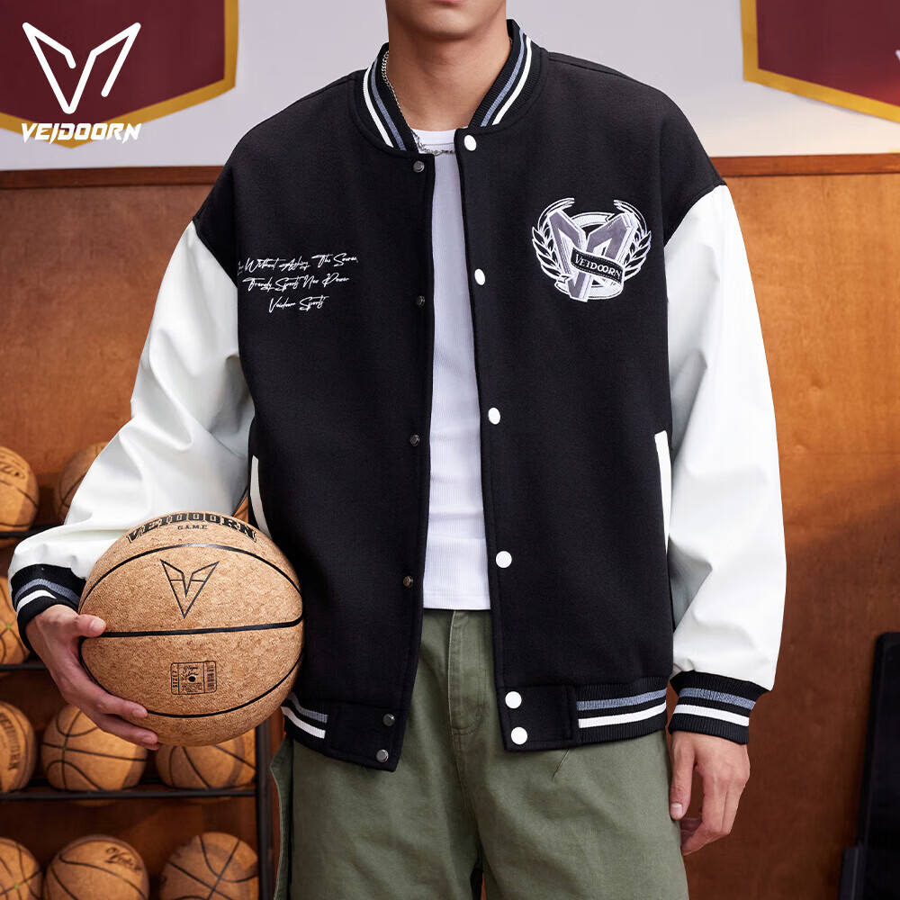 维动【京东奥莱】美式棒球服时尚拼接夹克情侣秋季休闲运动上衣 暗黑色 M