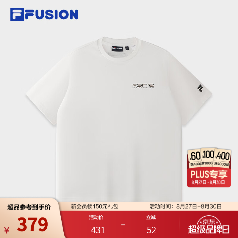 FILA FUSION 斐乐潮牌短袖T恤26秋季新款男士针织休闲舒适纯棉 云白色-WT XL 180/100A/XL