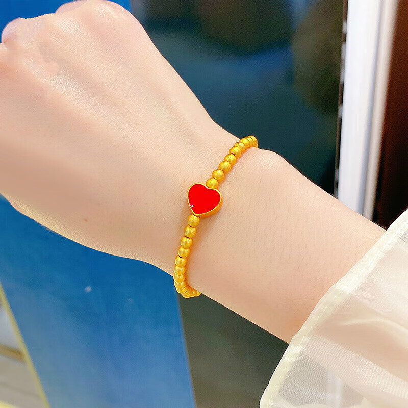 锦彩福古法传承红色小爱心珠珠仿金手链女实心转运珠久镀越南沙金不