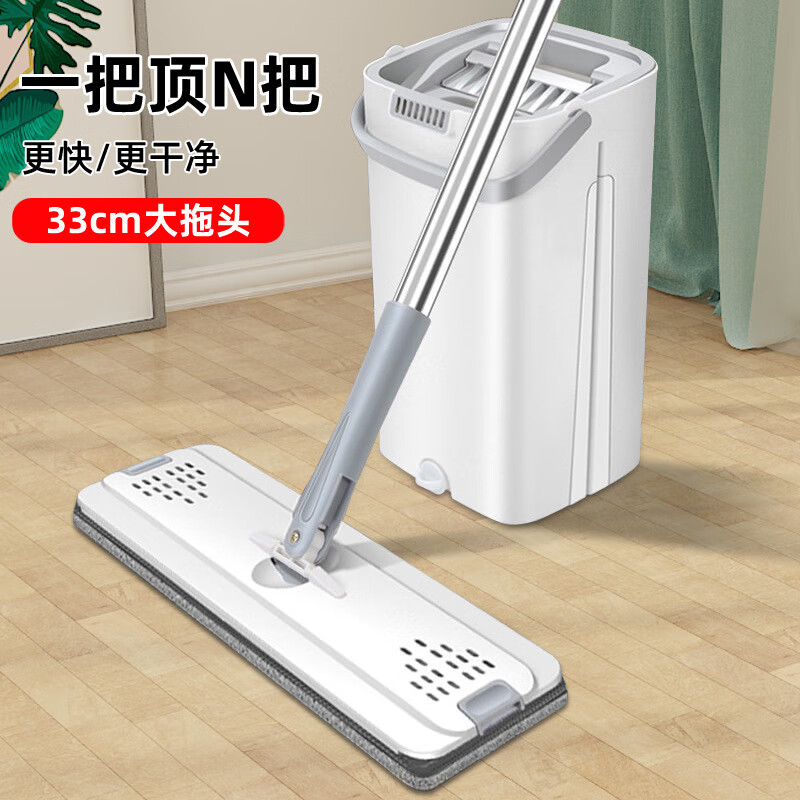 银枪精品新款刮刮把家用免手洗拖布木地板平拖一拖净干湿两用懒人 雅致白 桶+1套拖把+共2块布高性价比高么？