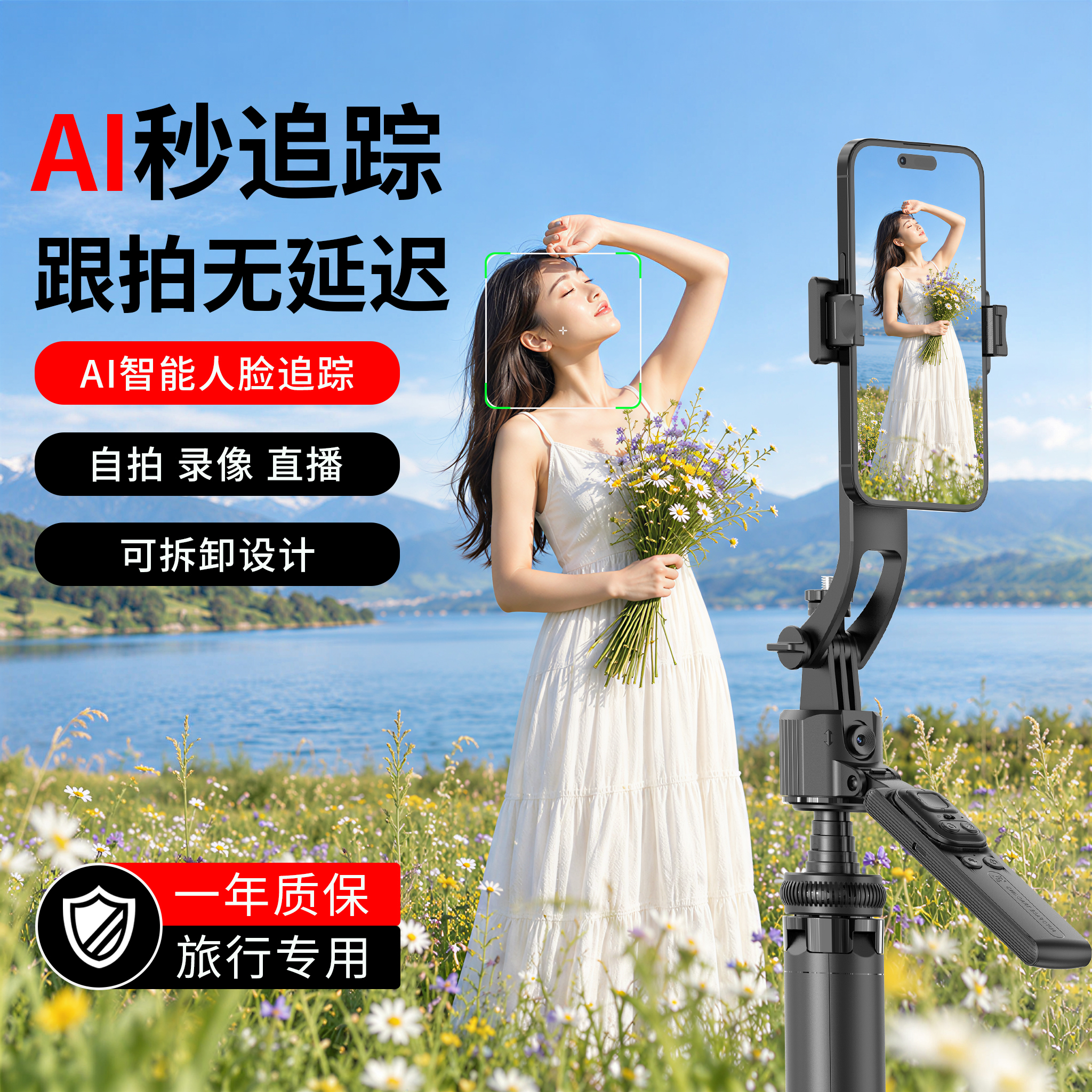 尼彩智能跟拍稳定器云台手机自拍杆360度AI人脸跟踪四脚支架 黑色 【四脚】2026新款AI智能跟拍多功能自拍杆 京东折扣/优惠券