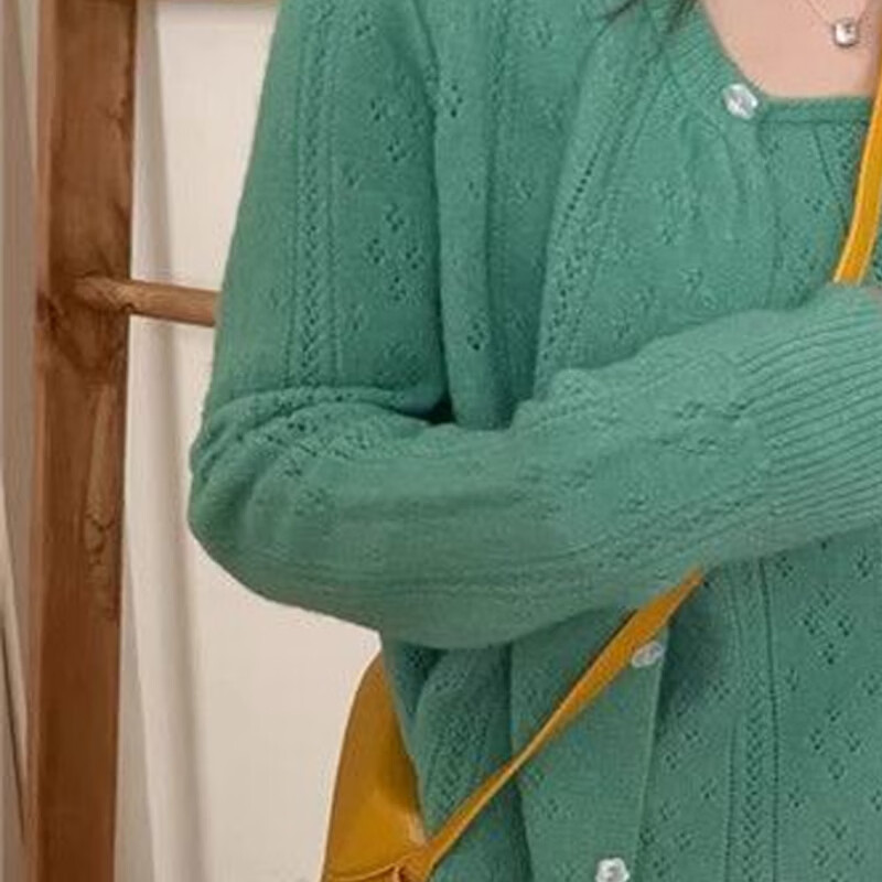 子牧棉麻2026秋冬装 女韩系气质针织两件套甜美小清新针织开衫套装7261 米白色 均码 （建议90-140斤）