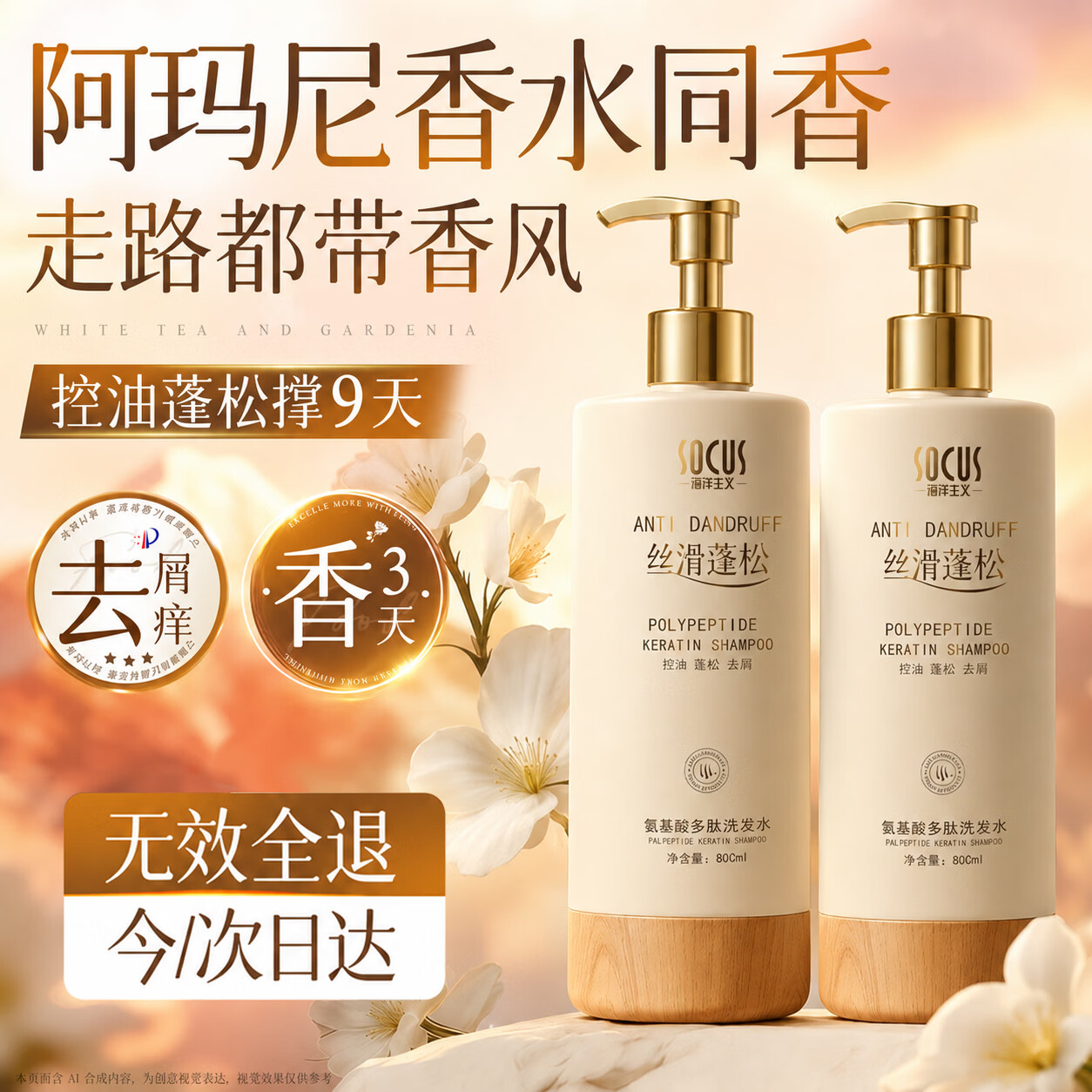 SOCUS洗发水去屑止痒控油蓬松持久留香男女士专用金榜洗头膏露800ml*1