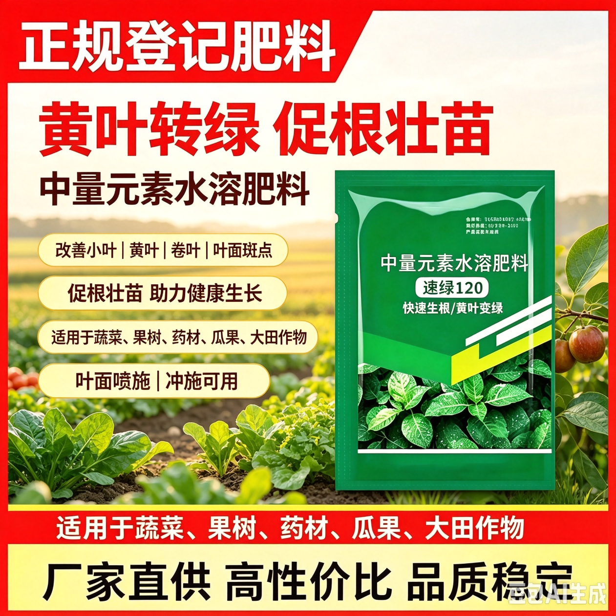 速绿120叶绿素正品家庭种菜园艺壮苗果树蔬菜玉米黄叶变绿叶面肥 精心研制【进口配方】速绿120 【80袋*50克】