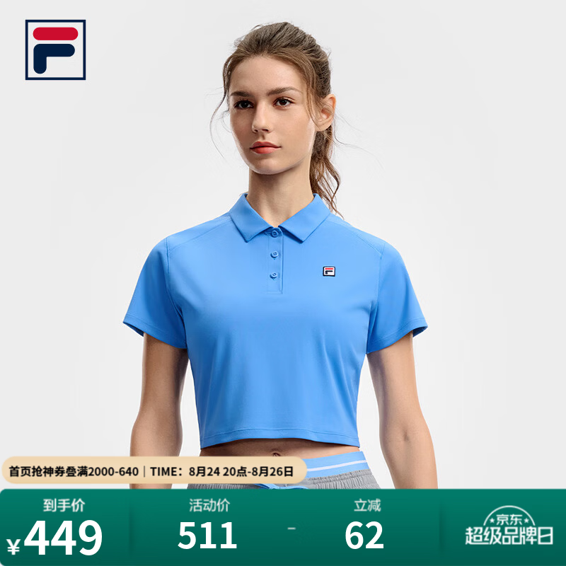 FILA速干POLO衫26夏季新款女士针织短袖网球运动上衣 闪耀蓝-RB M 165/84A/M