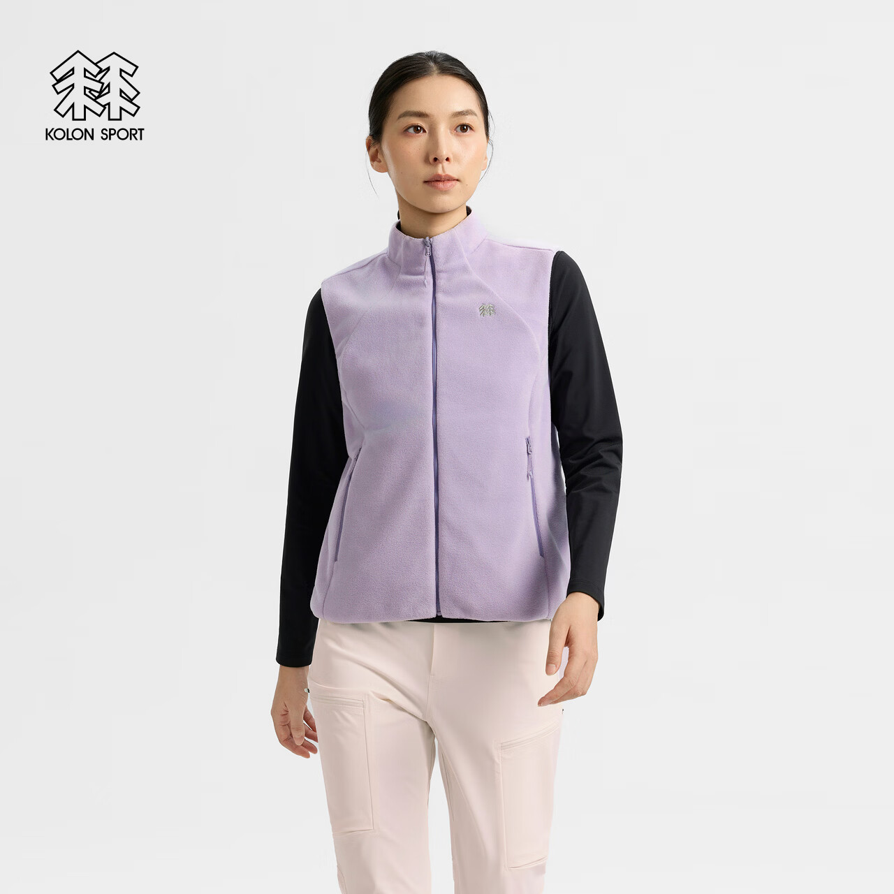 KOLON SPORT/可隆户外抓绒衣 女耐磨防风防静电POLARTEC两面穿马夹