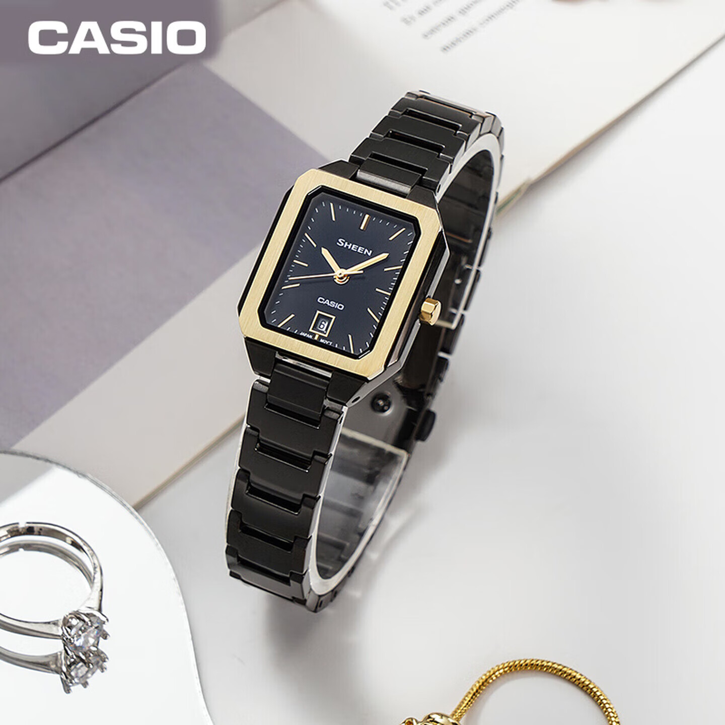 卡西欧（CASIO）【礼物】手表送女生防水SHEEN系列时尚优雅小表盘电子日韩 SHE-4555GBD-1A优雅酷黑