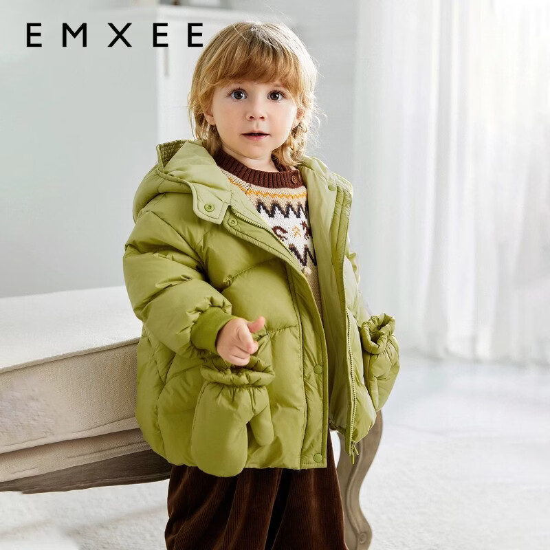 嫚熙（EMXEE）嫚熙婴童羽绒服鸭绒男女宝手套儿童上衣外套中长款 卡其色 90 cm