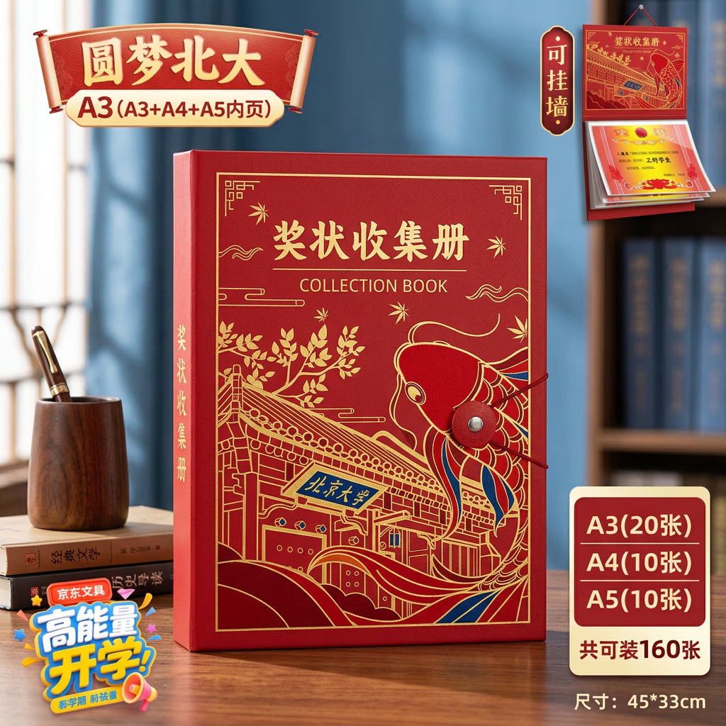 真彩（TRUECOLOR）奖状收集册A4男孩女孩收纳册儿童证书整理神器收纳袋A3小学生装奖状的册子相册可挂墙展示框6806R