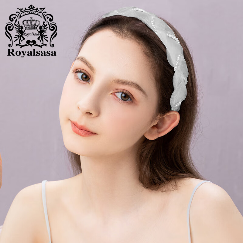 皇家莎莎(royalsasa)网纱发箍秋冬仿珍珠缠绕发饰时尚气质发卡头箍