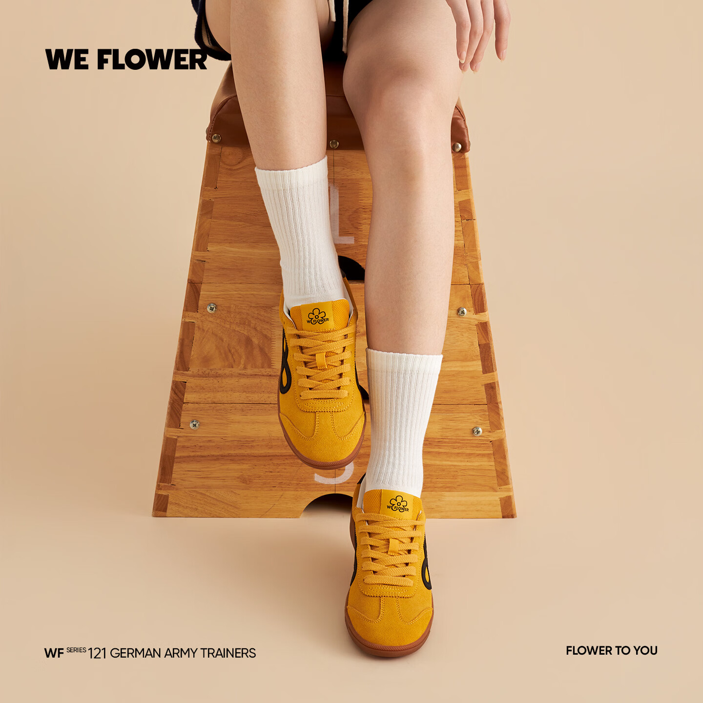 WE FLOWER轻便德训鞋2026款复古皮面男女同款秋冬季户外百搭耐磨小白鞋 冰原蓝 37 (240mm)
