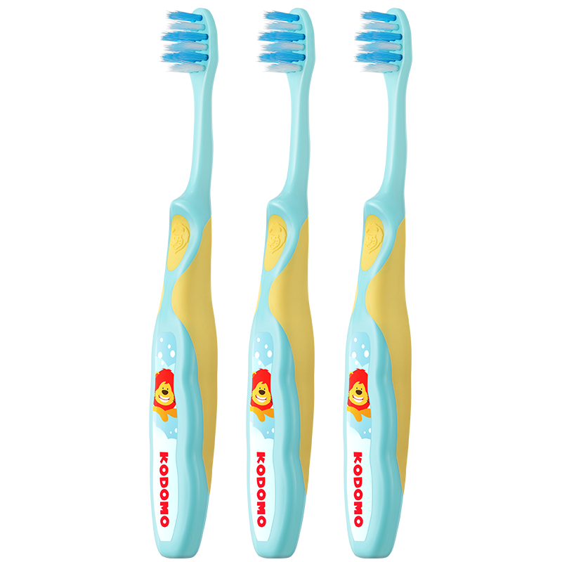 獅王（Lion）小獅王兒童牙刷2-3-6歲 寶寶細軟毛乳牙清潔牙縫訓練牙刷3支藍色