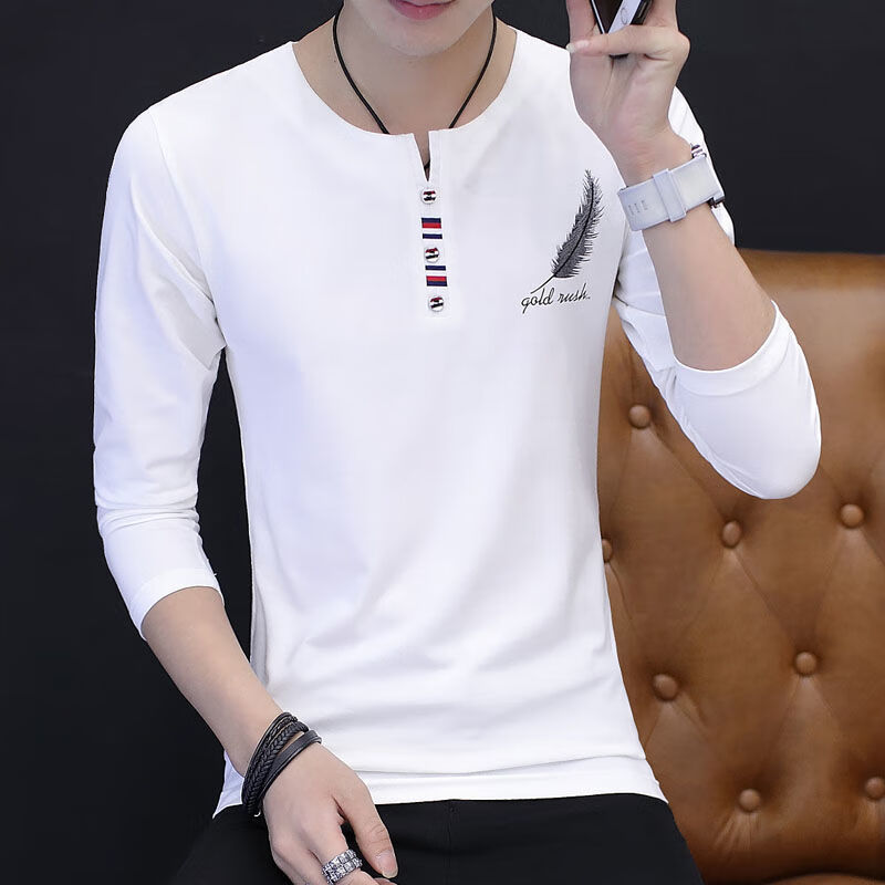舒晋t恤男新款男长袖t恤休闲修身弹力长袖t恤打底衫 9921白色 m【建议