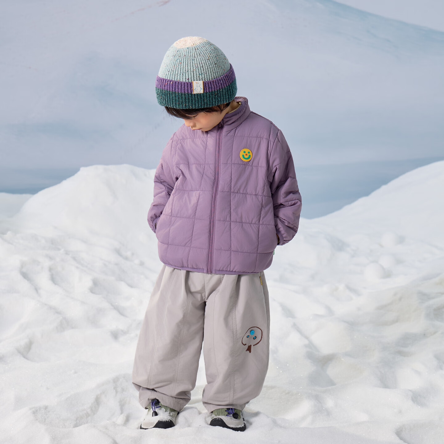 papa爬爬秋冬季儿童棉服外套轻薄男女童防水夹棉蓄热内胆 紫色 110