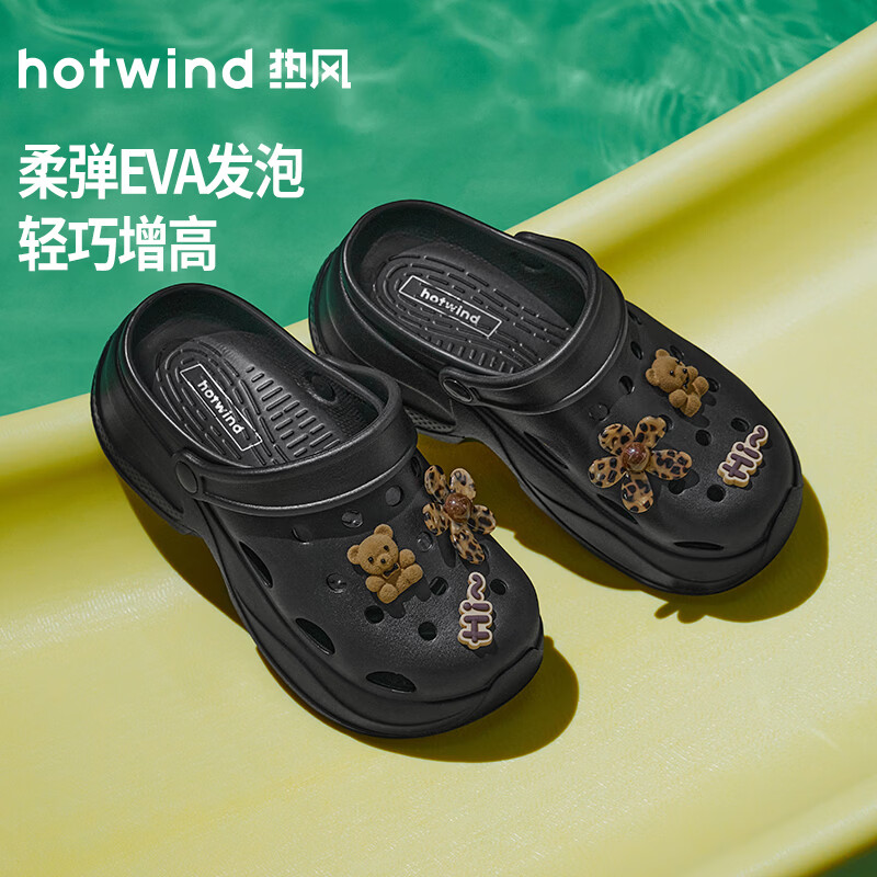 热风（Hotwind）2026年夏季新款女士时尚洞洞鞋H62W26V18 01黑色 35-36 S