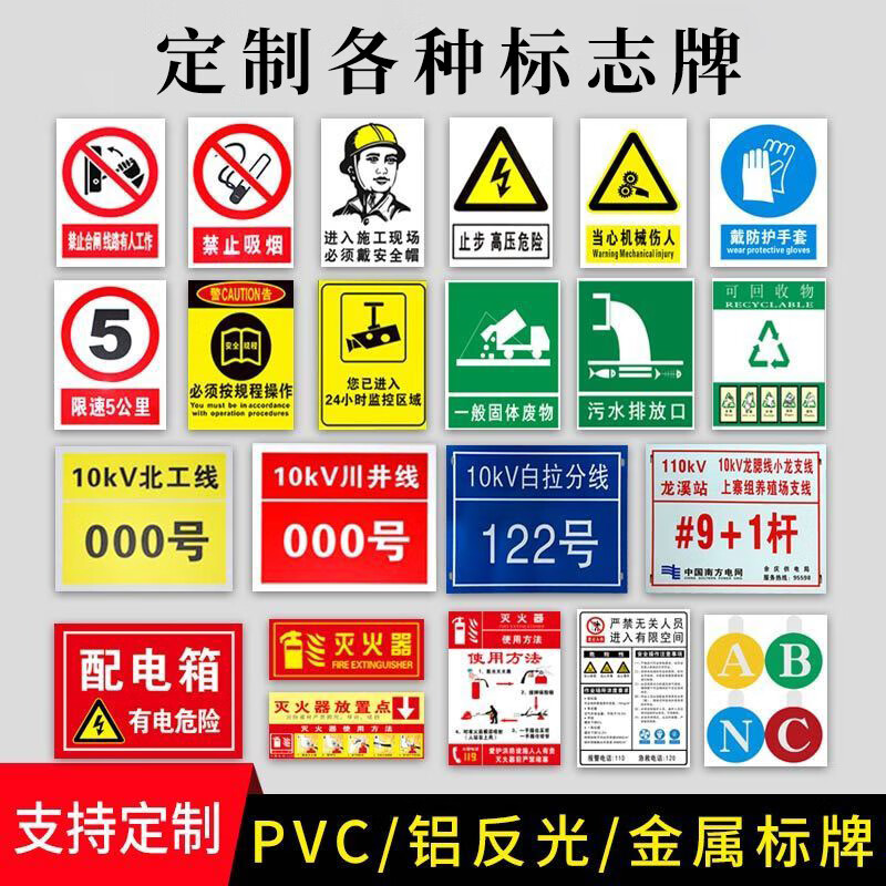 pvc电力安全标志牌禁止合闸线路有人工作警示牌挂牌国标八种标牌 定制
