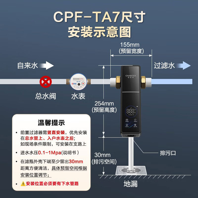 史密斯（A.O.SMITH）【2026上新】佳尼特全自动前置过滤器自动清洗反冲洗防爆防冻大白瓶家用前置净水过滤器CPF-TA7PRO 20T/h超大流量  99.9%仿生叠片过滤 全自动定时冲洗