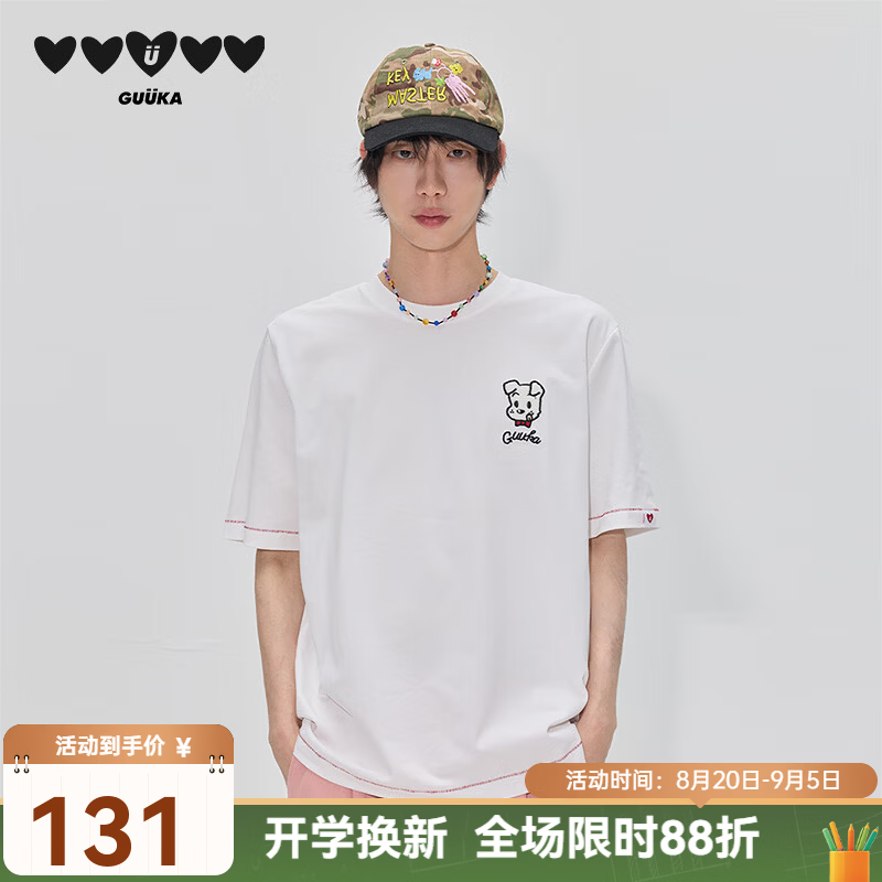 古由卡(GUUKA)x原田治联名短袖t恤男夏季潮流日系创意圆领宽松休闲百搭半袖上衣 白色 F6324 XL